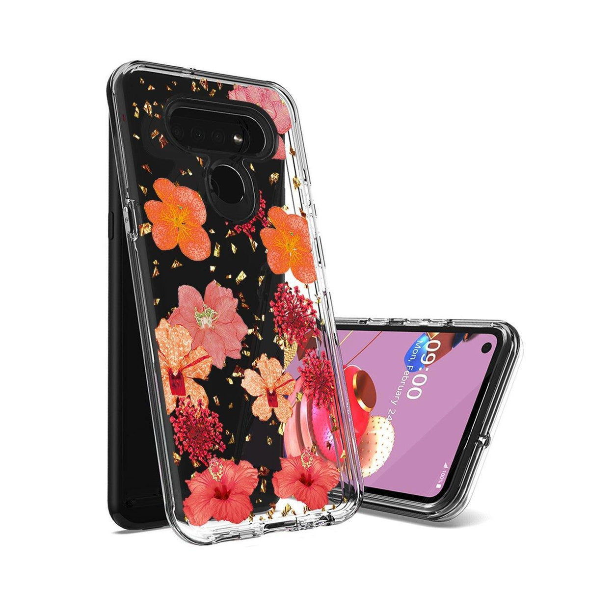 Reiko Pressed Dried Flower Design Phone Case For LG K51 In Red – mobileiGo.com Reiko Pressed Dried Flower Design Phone Case For LG K51 In Red – mobileiGo.com