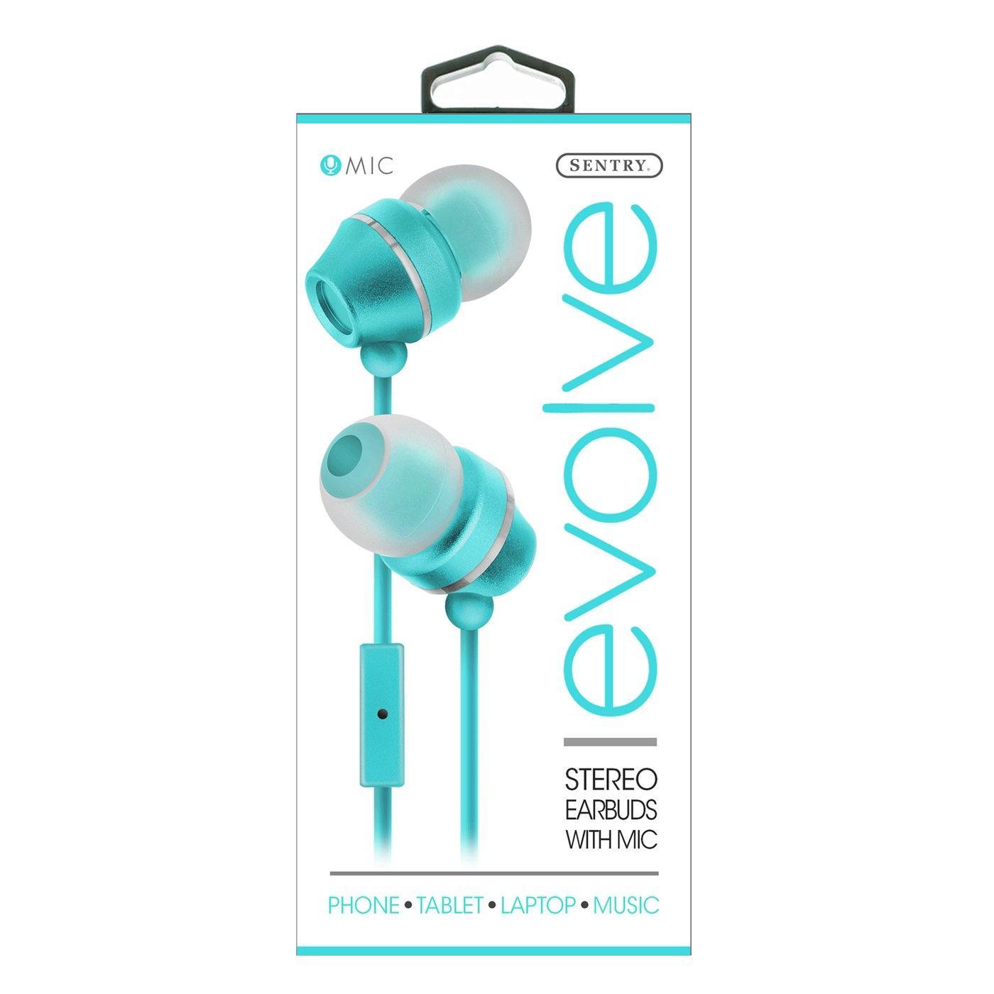 Sentry Industries HM165: Stereo Earbuds With In-line Mic In White Package  In Green –