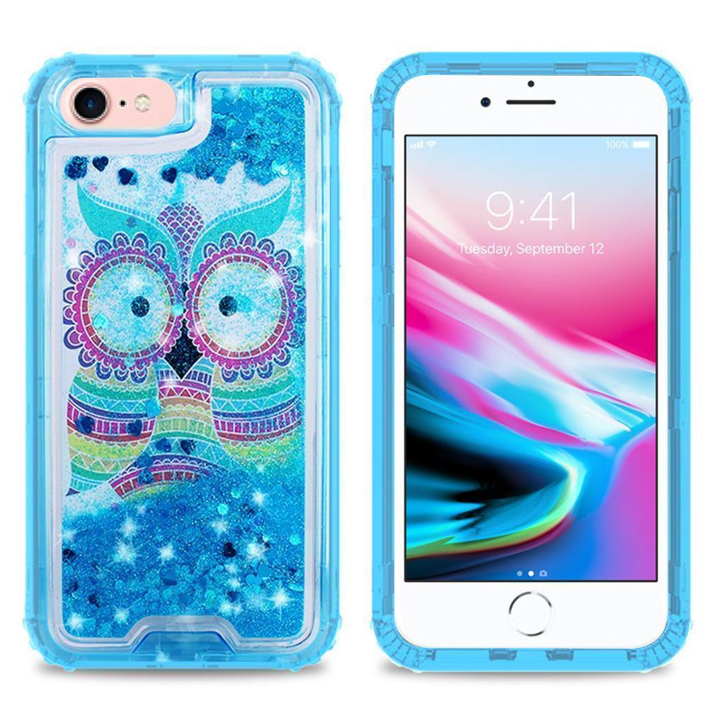 Apple iPhone 8 / iPhone 7 / iPhone 6/6S Designer Transparent Defender  Flowing Liquid Glitter Owl/Flamingo/Hearts Case by Modes – mobileiGo.com