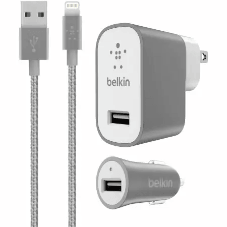 Belkin Wall and Car Charger Kit for iPhone 8/7 & iPad - Retail Packaging - Gray