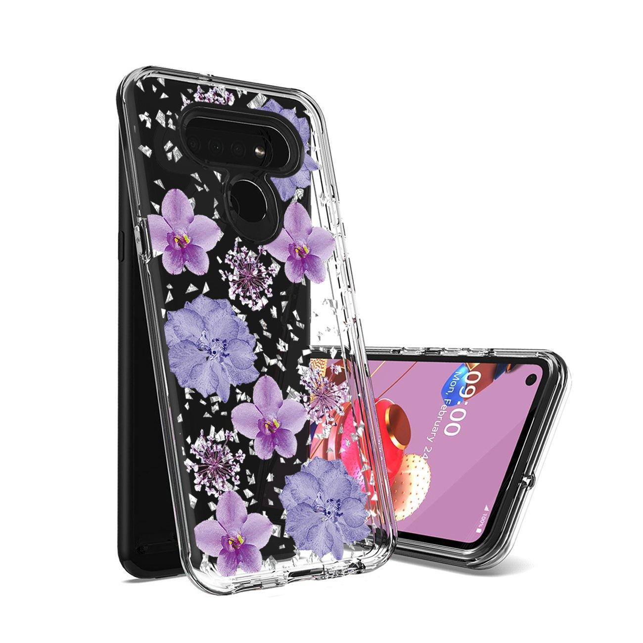 Pressed Dried Flower Design Phone Case For LG K51 In Purple Pressed Dried Flower Design Phone Case For LG K51 In Purple