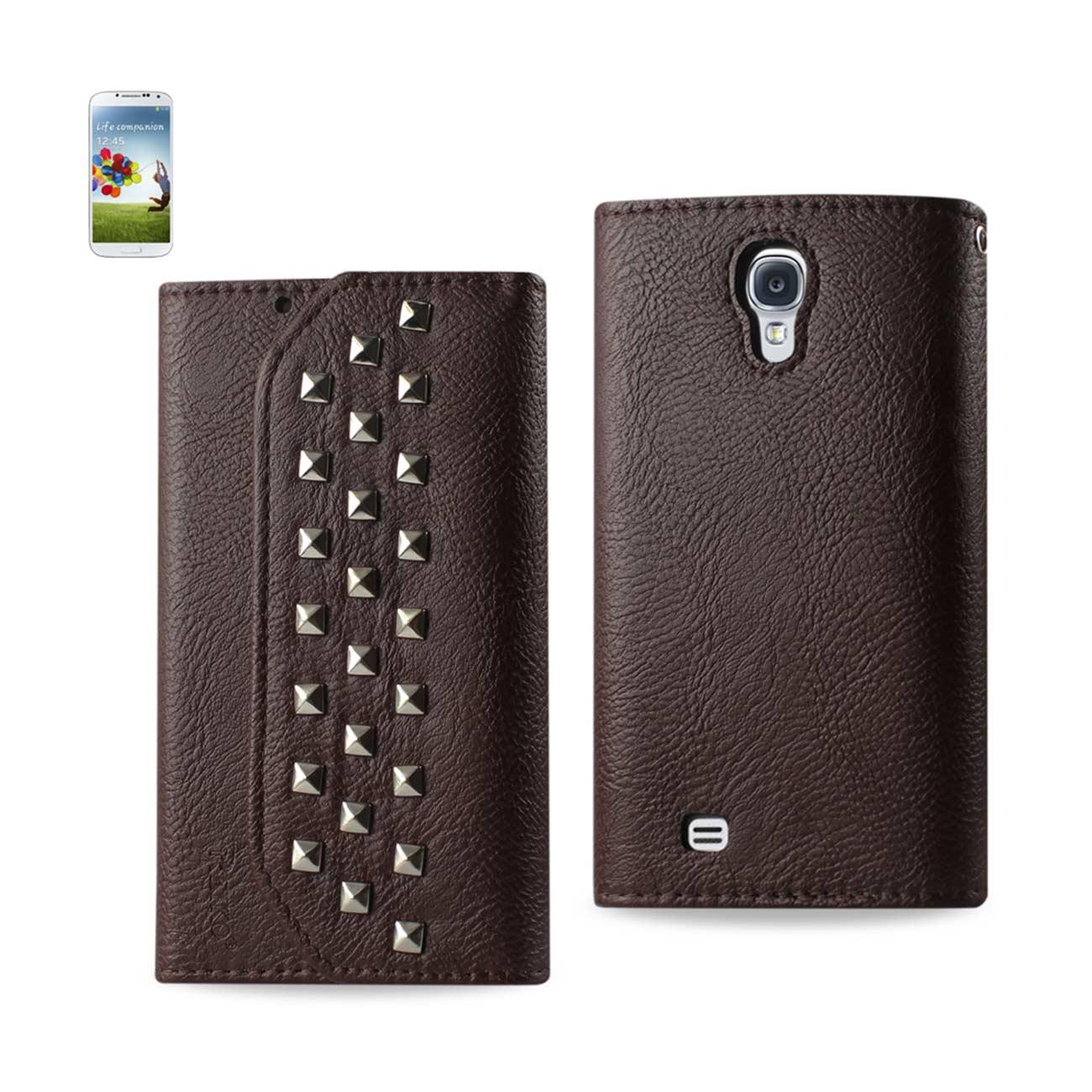 Reiko For Samsung Galaxy S4 Studs Wallet Case In Brown