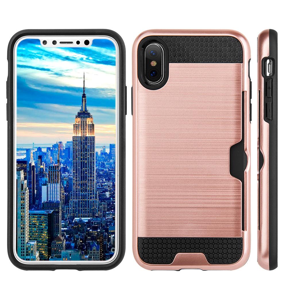 Apple iPhone X Slim PC Brushed Metal Protective Credit Card Slot