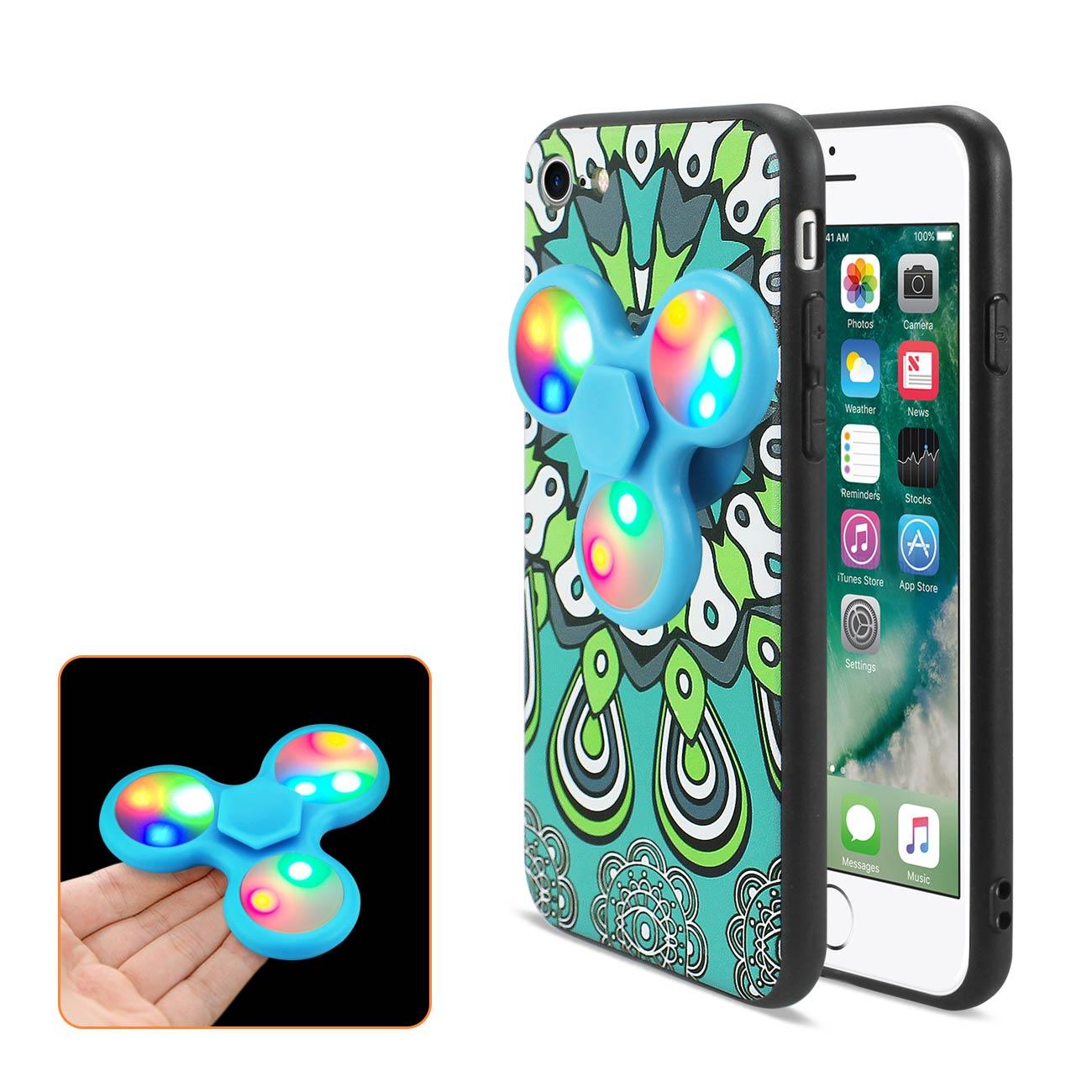 Reiko Design The Inspiration Of Peacock iPhone 7/ 6/ 6S Case With Led Fidget Spinner Clip on in Turquoise