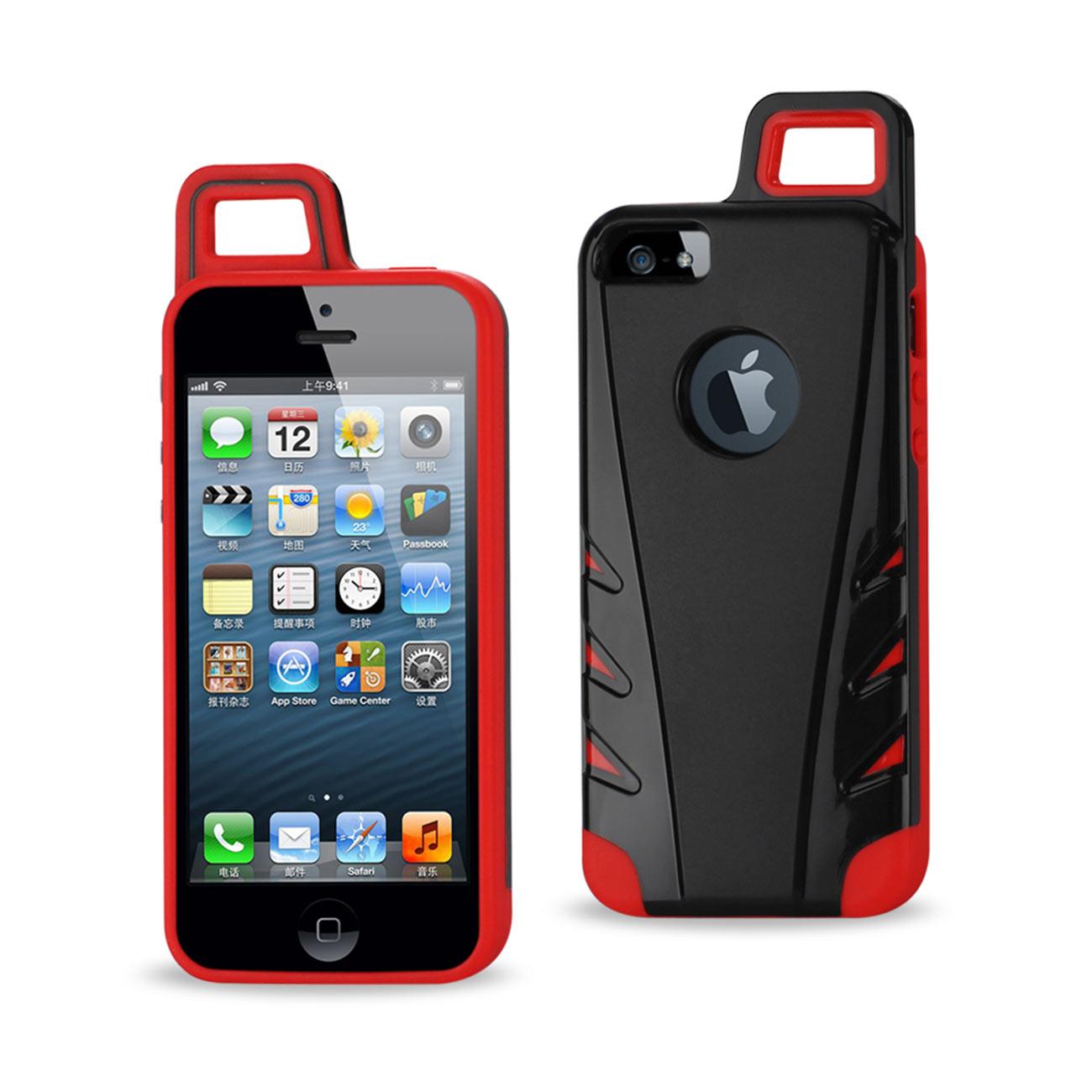 Reiko iPhone 5/5S/SE Dropproof Workout Hybrid Case With Hook In Black Red Reiko iPhone 5/5S/SE Dropproof Workout Hybrid Case With Hook In Black Red