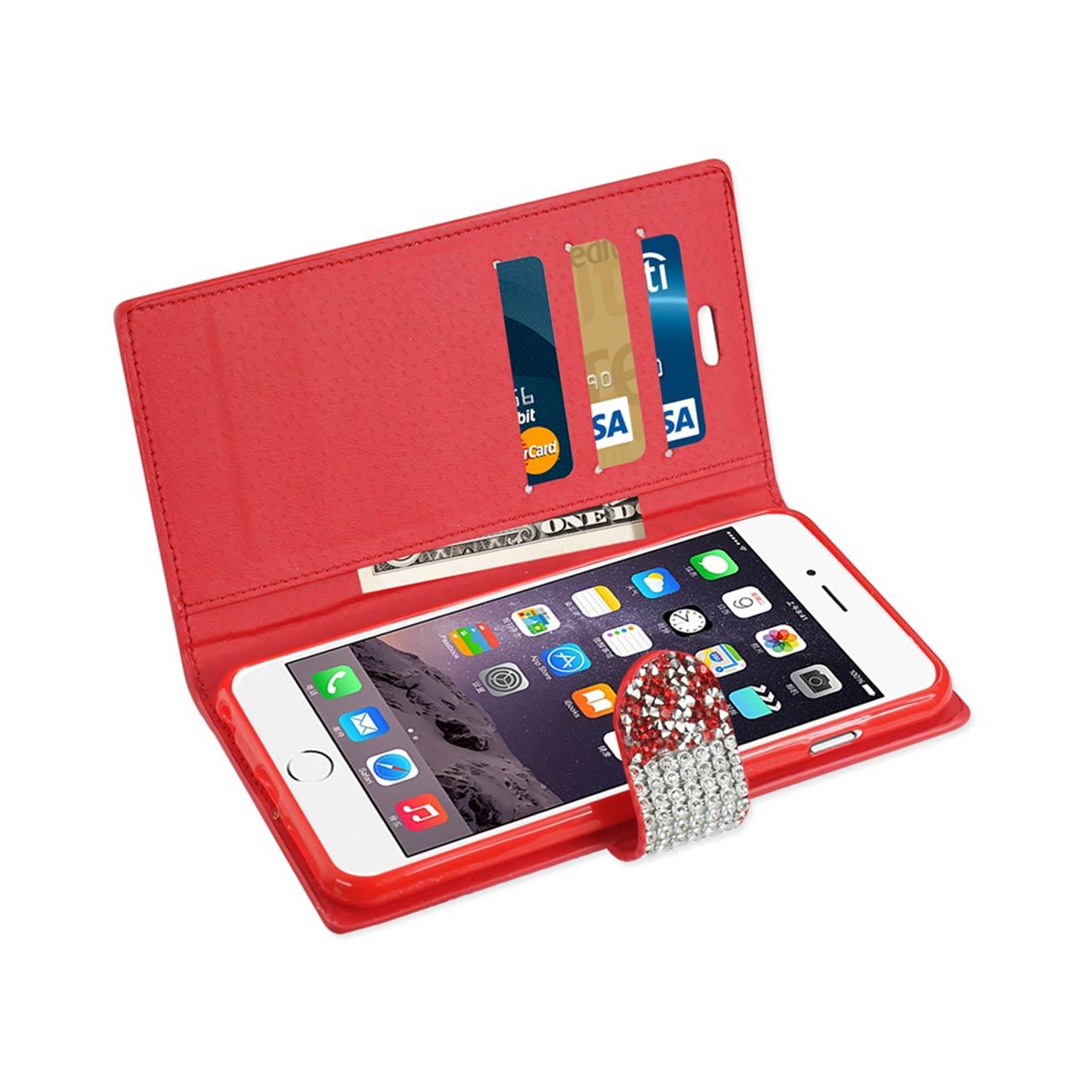 Reiko iPhone 6 Plus Diamond Rhinestone Wallet Case in Red, image size:1300x1300
