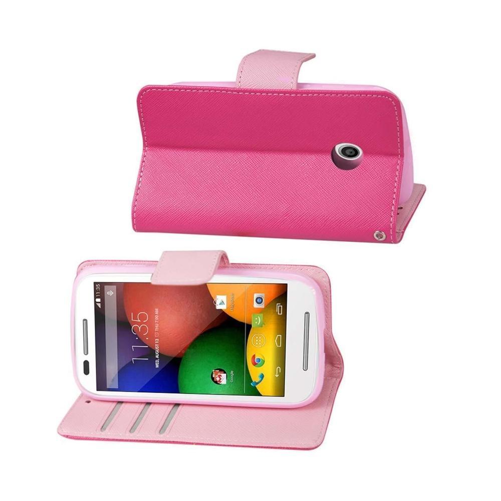 Reiko Motorola Moto E 3-IN-1 Wallet Case In Hot Pink Reiko Motorola Moto E 3-IN-1 Wallet Case In Hot Pink