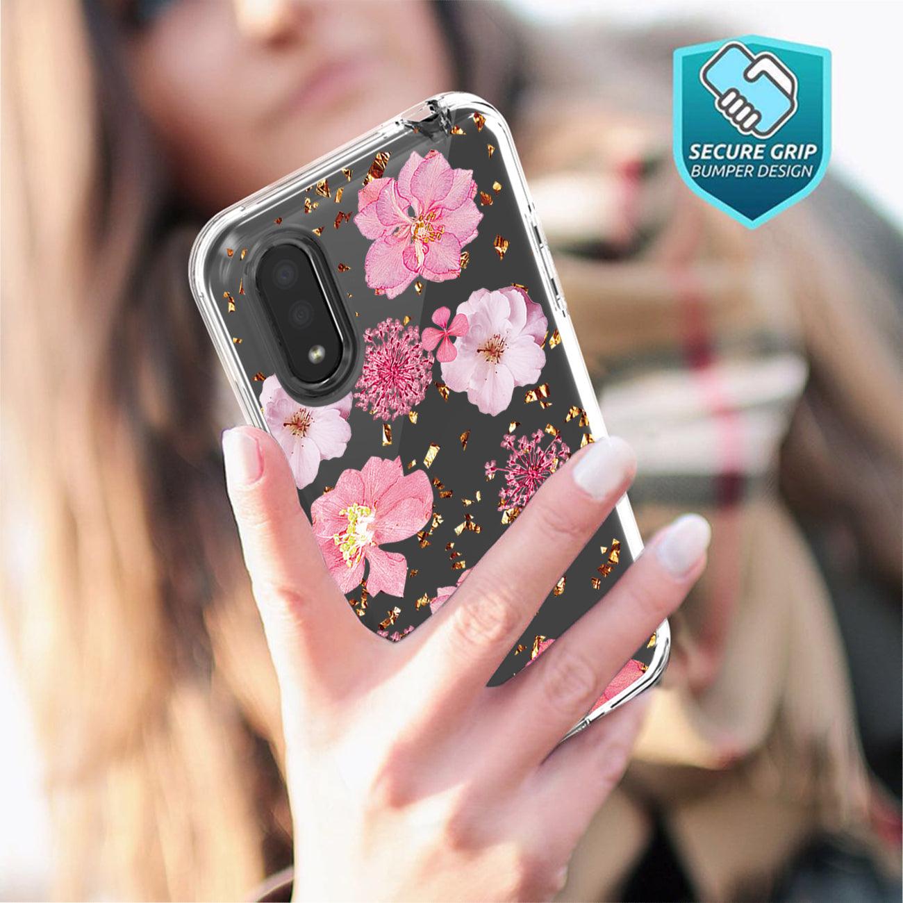 Pressed Dried Flower Design Phone Case for Samsung Galaxy A01 In Pink